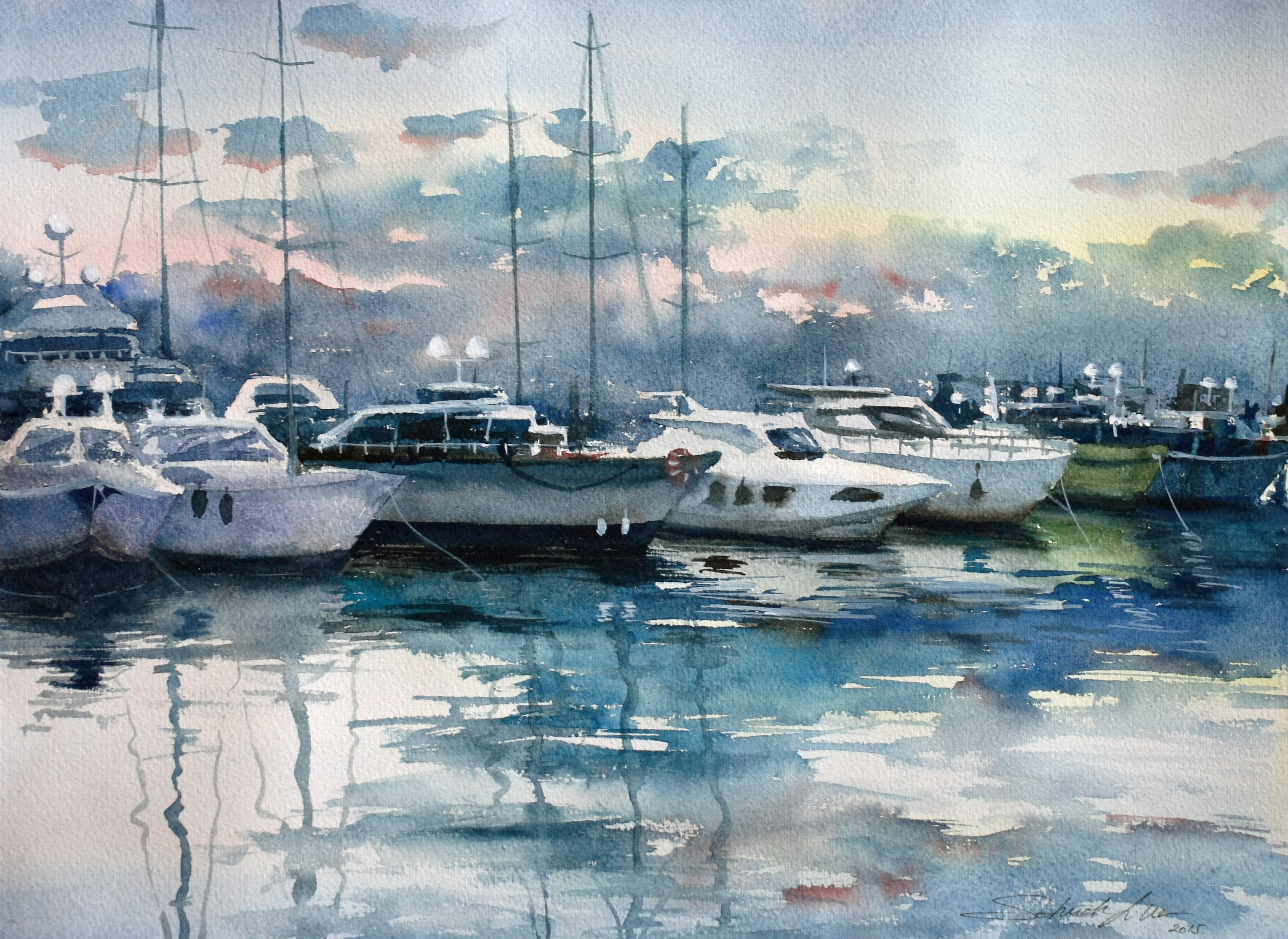 Athens boats - Watercolor paintings by Lilla Schuch